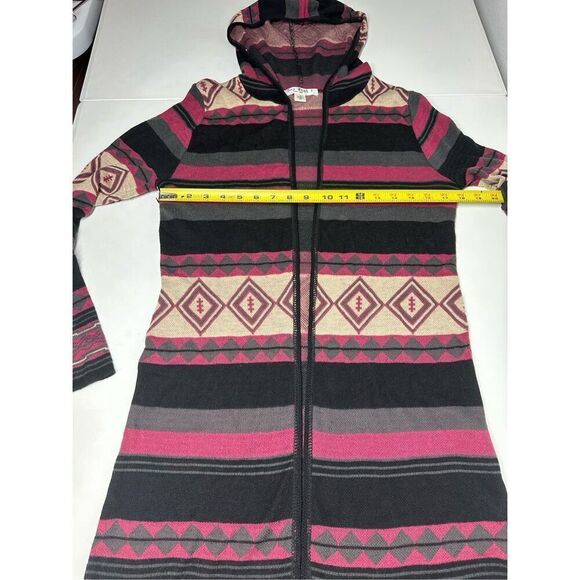 Say What? Lima Aztec Hooded Cardigan Duster Size M Made in USA - Picture 7 of 9
